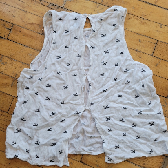 H&M White Tank Top with Black Bird Pattern - Picture 2 of 3